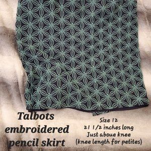 Talbots navy and turquoise pencil skirt